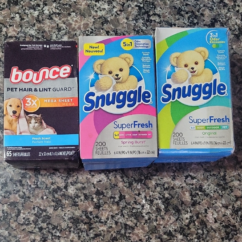 Lot of 3 total 465 Snuggle & Bounce Sheets Bundle dryer sheets NWT spring burst